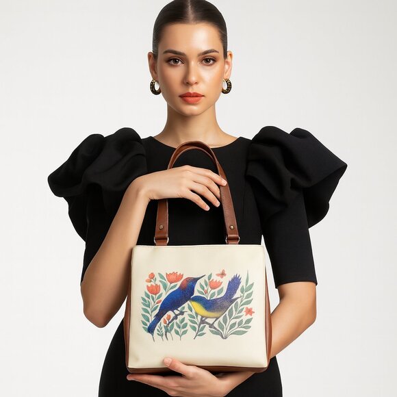 Printed Leather Shoulder Tote Bag for Women – Top Handle Handbag Purse Work - Picture 2 of 9